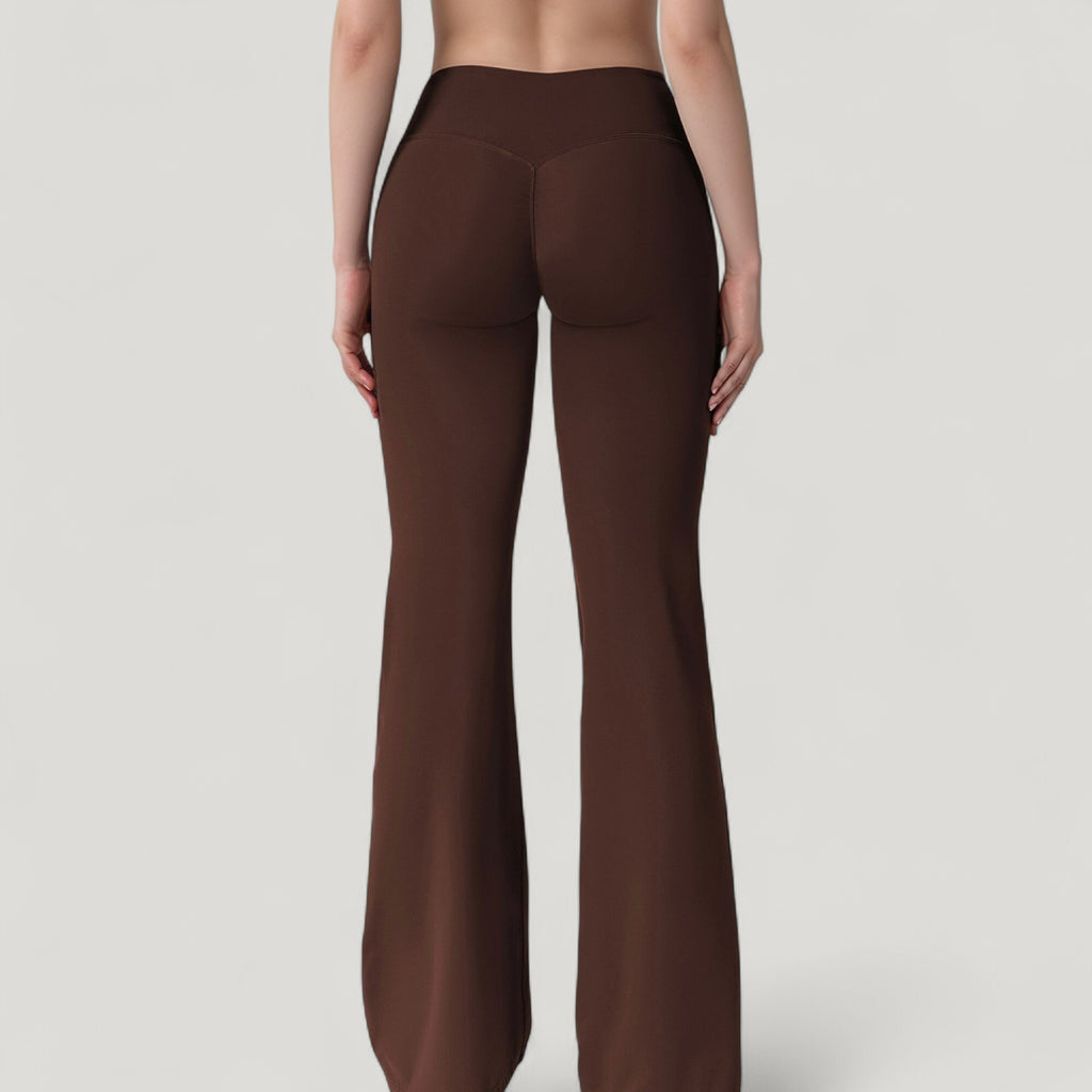 Anna-Kaci Active Women's High Waist Flare Lounge Pants with Smooth Woven Fabric and Fitted Contoured Silhouette