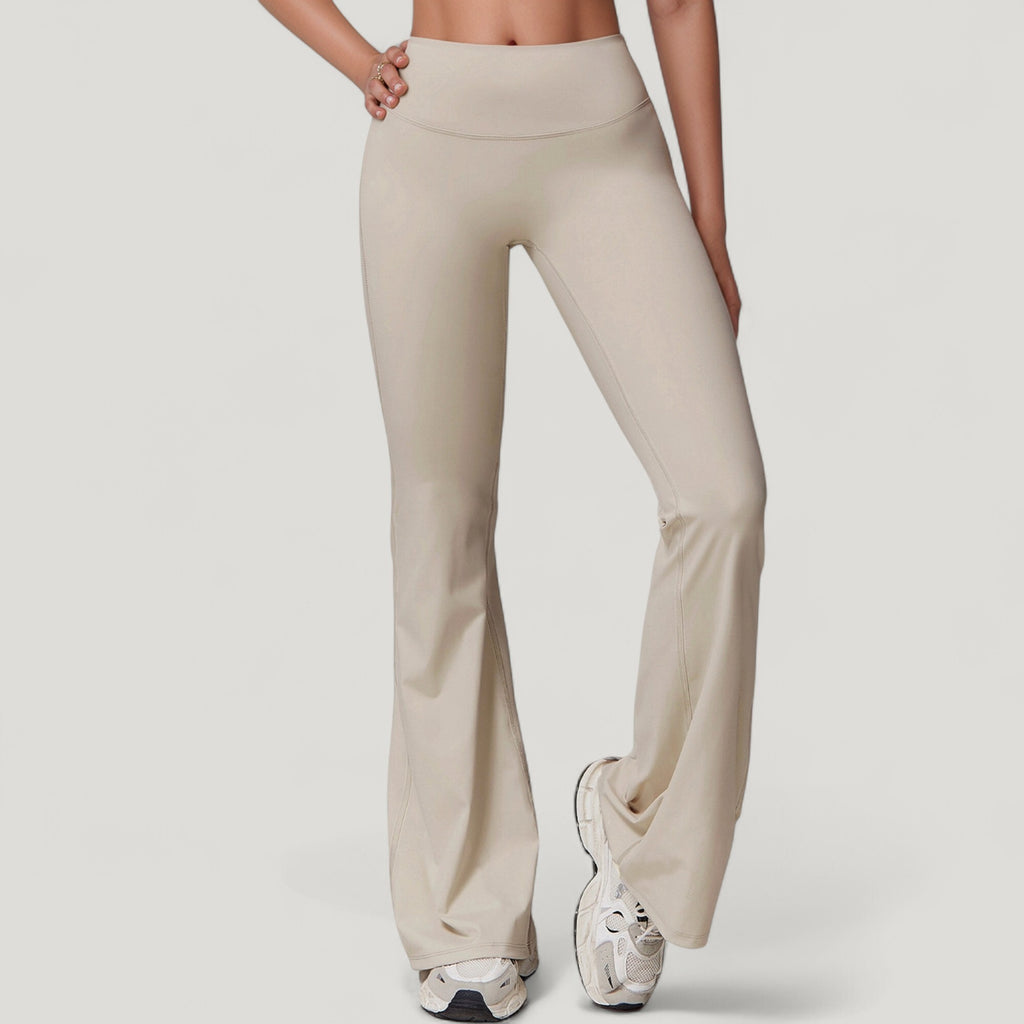 Anna-Kaci Active Women's High Waist Flare Lounge Pants with Smooth Woven Fabric and Fitted Contoured Silhouette