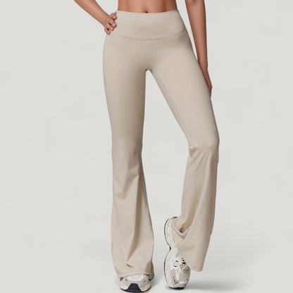 Anna-Kaci Active Women's High Waist Flare Lounge Pants with Smooth Woven Fabric and Fitted Contoured Silhouette