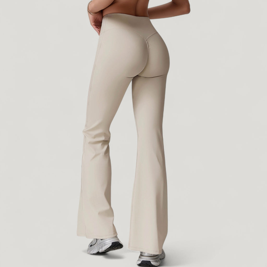 Anna-Kaci Active Women's High Waist Flare Lounge Pants with Smooth Woven Fabric and Fitted Contoured Silhouette