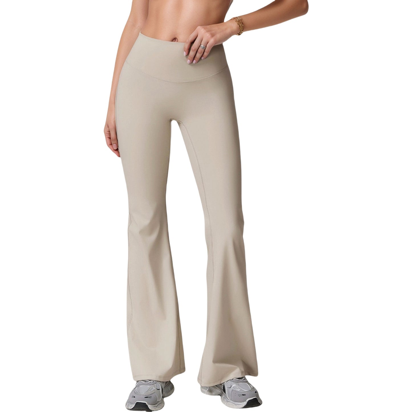 Anna-Kaci Active Women's High Waist Flare Lounge Pants with Smooth Woven Fabric and Fitted Contoured Silhouette
