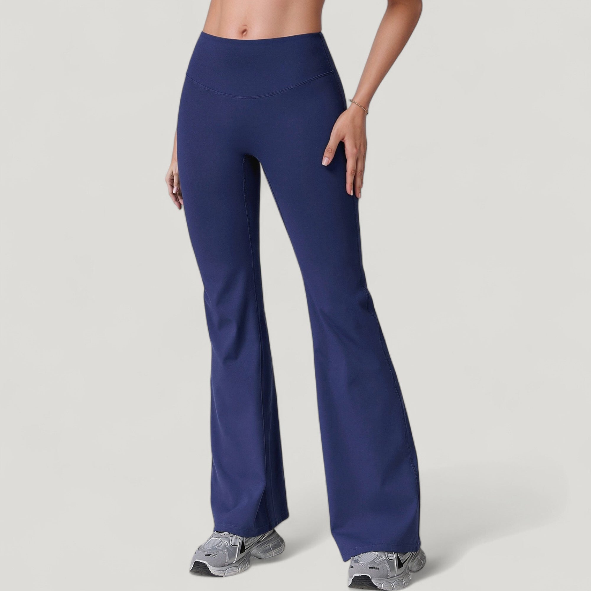 Anna-Kaci Active Women's High Waist Flare Lounge Pants with Smooth Woven Fabric and Fitted Contoured Silhouette