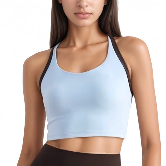 Anna-Kaci Active Women's Scoop Neck Racerback Sports Bra with Contrast Trim