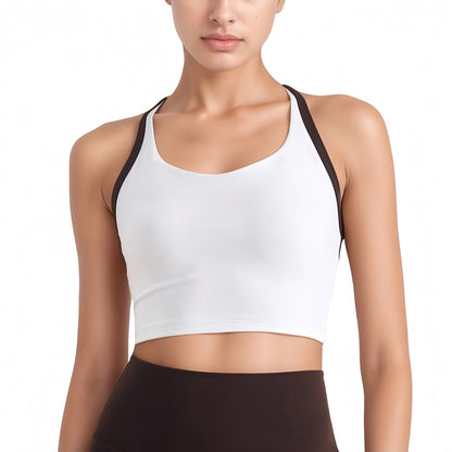 Anna-Kaci Active Women's Scoop Neck Racerback Sports Bra with Contrast Trim
