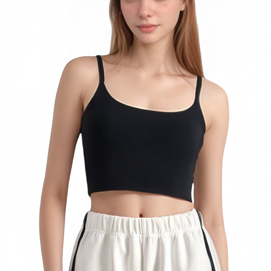 Anna-Kaci Active Women's Scoop Neck Spaghetti Strap Sports Bra with Smooth Finish