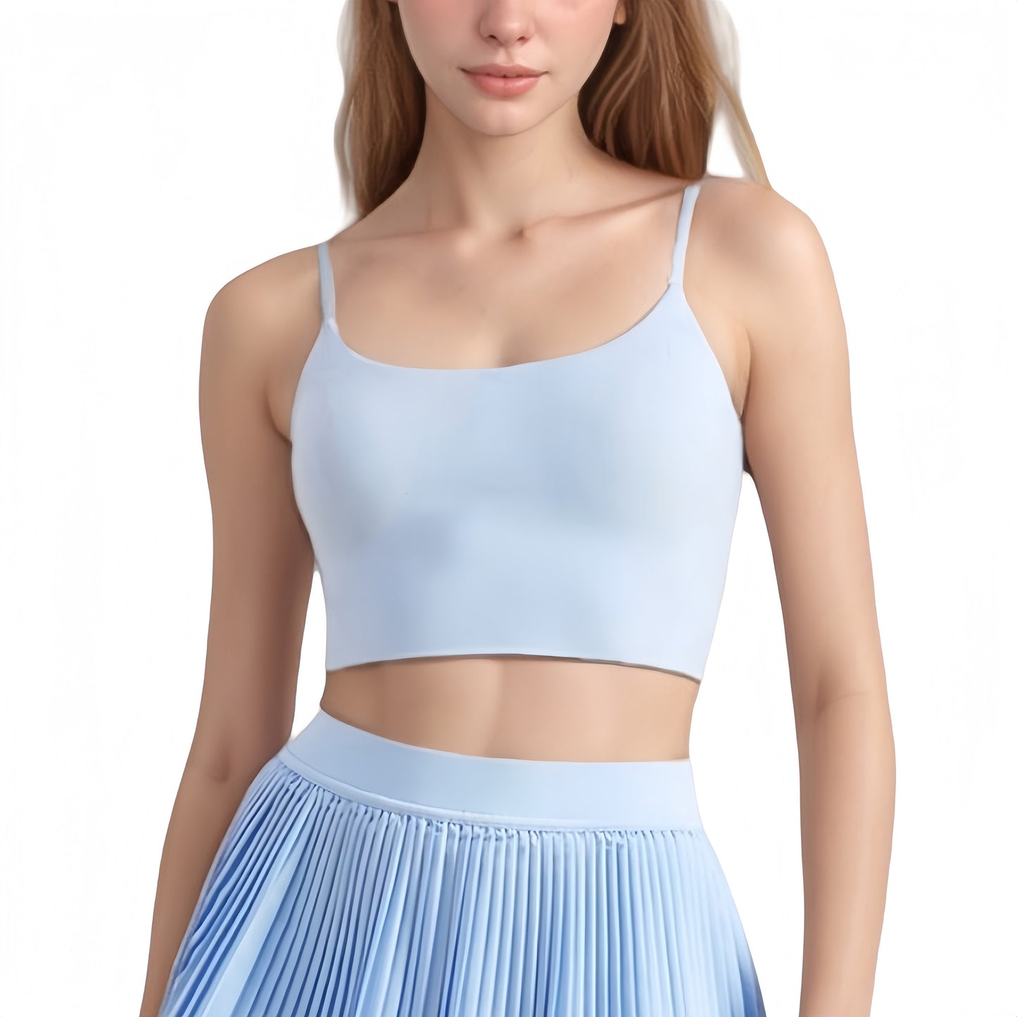 Anna-Kaci Active Women's Scoop Neck Spaghetti Strap Sports Bra with Smooth Finish