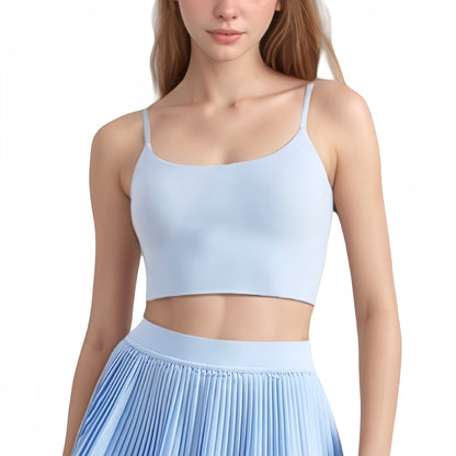Anna-Kaci Active Women's Scoop Neck Spaghetti Strap Sports Bra with Smooth Finish