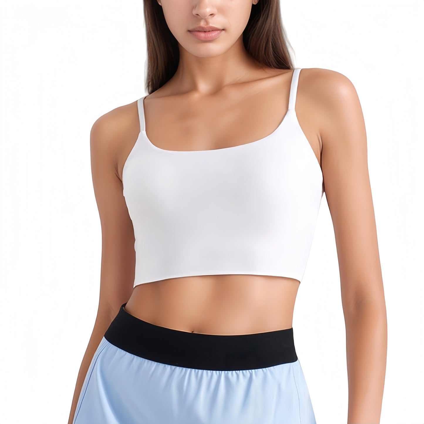 Anna-Kaci Active Women's Scoop Neck Spaghetti Strap Sports Bra with Smooth Finish