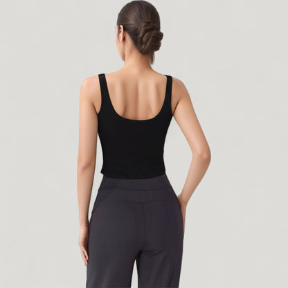Anna-Kaci Active Women's Ribbed Knit Square Neck Tank Top with Wide Straps