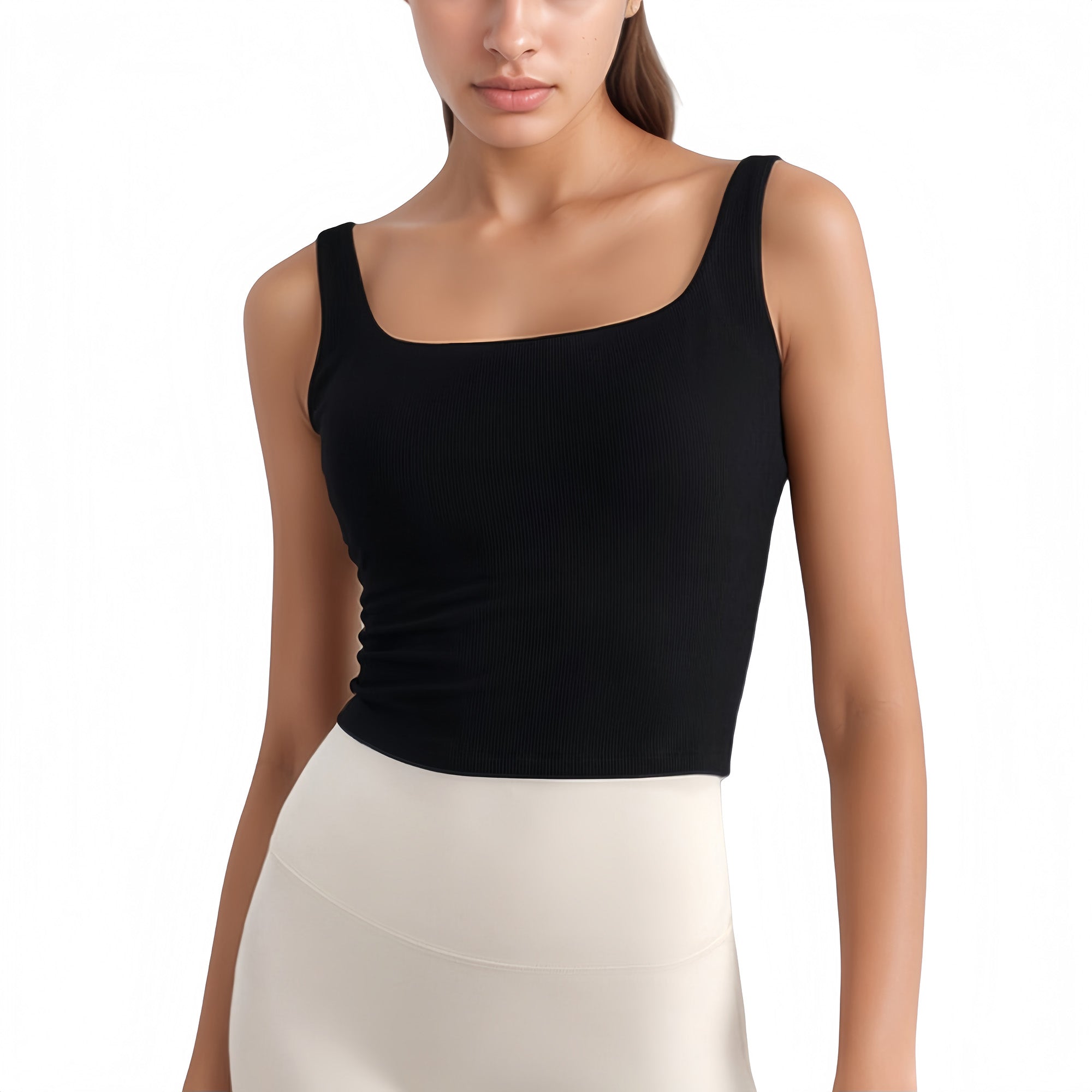 Anna-Kaci Active Women's Ribbed Knit Square Neck Tank Top with Wide Straps