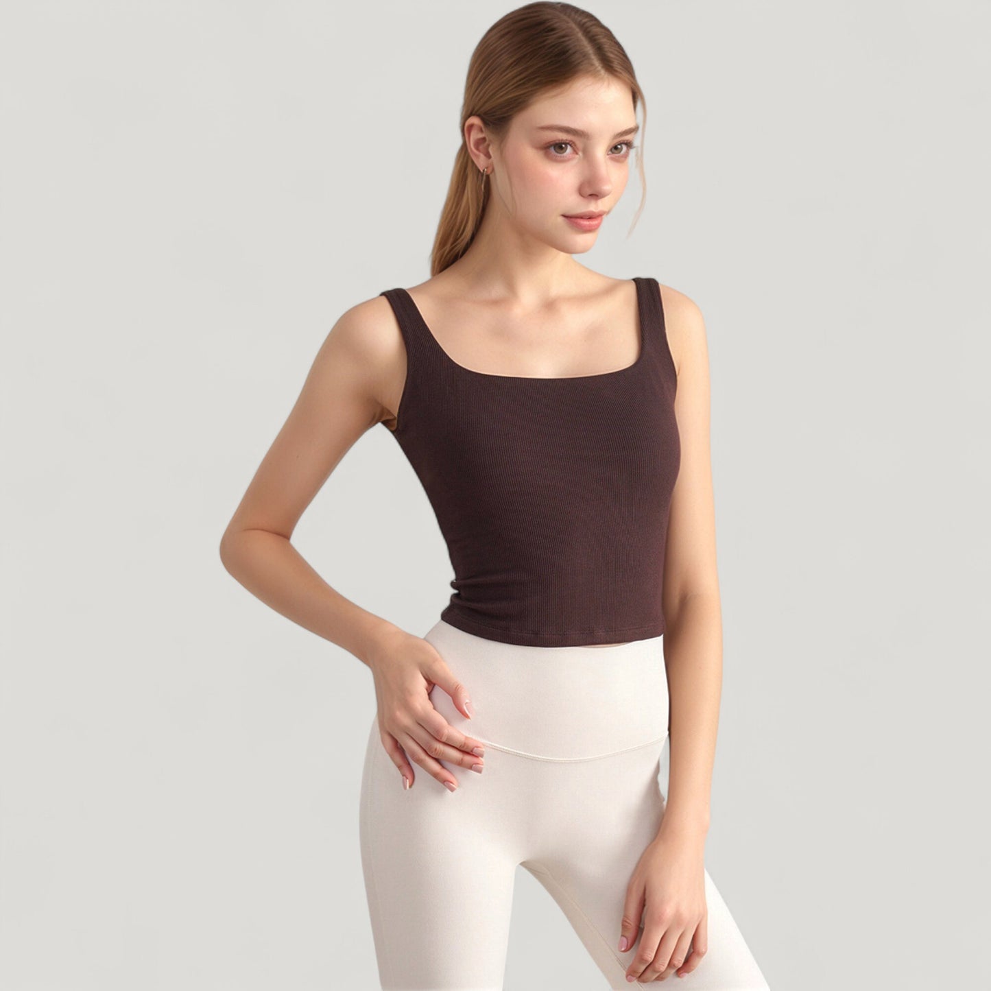 Anna-Kaci Active Women's Ribbed Knit Square Neck Tank Top with Wide Straps