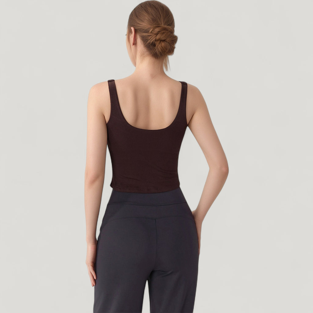 Anna-Kaci Active Women's Ribbed Knit Square Neck Tank Top with Wide Straps