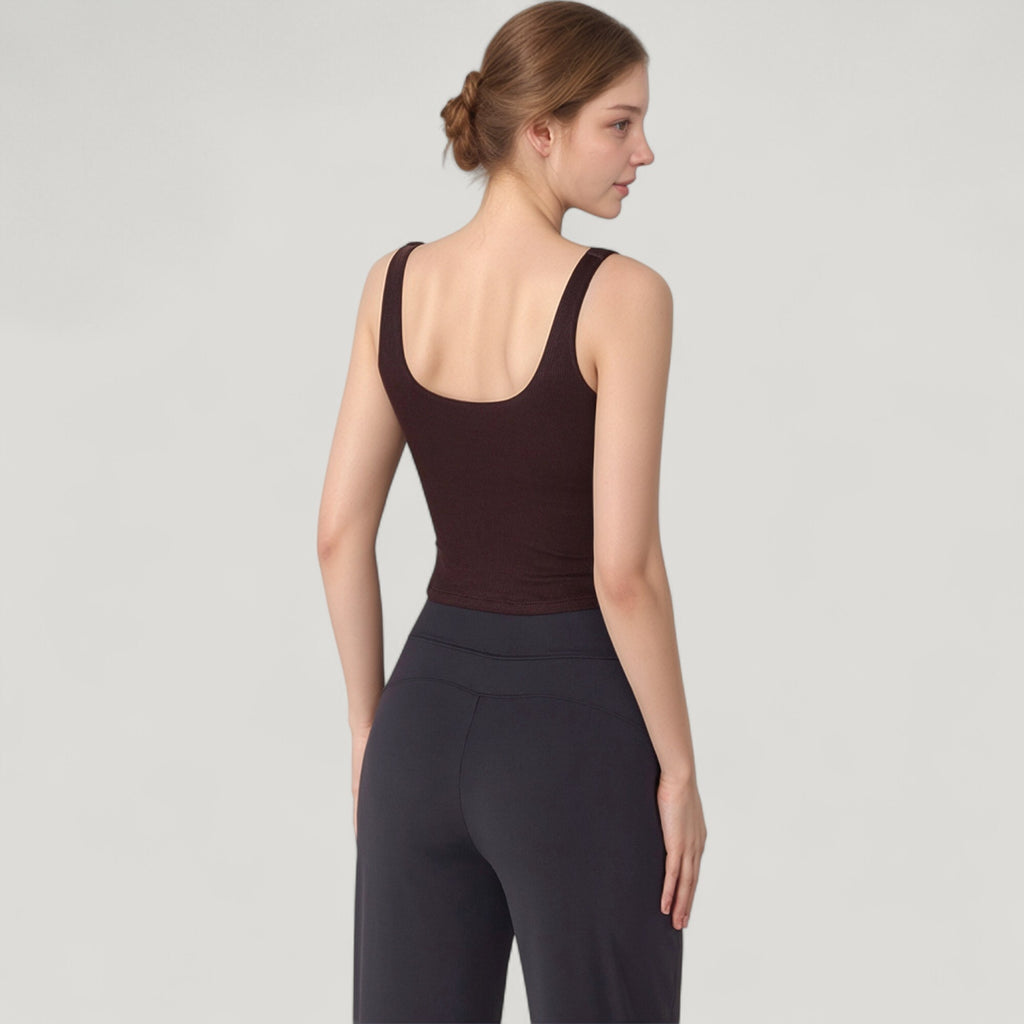 Anna-Kaci Active Women's Ribbed Knit Square Neck Tank Top with Wide Straps