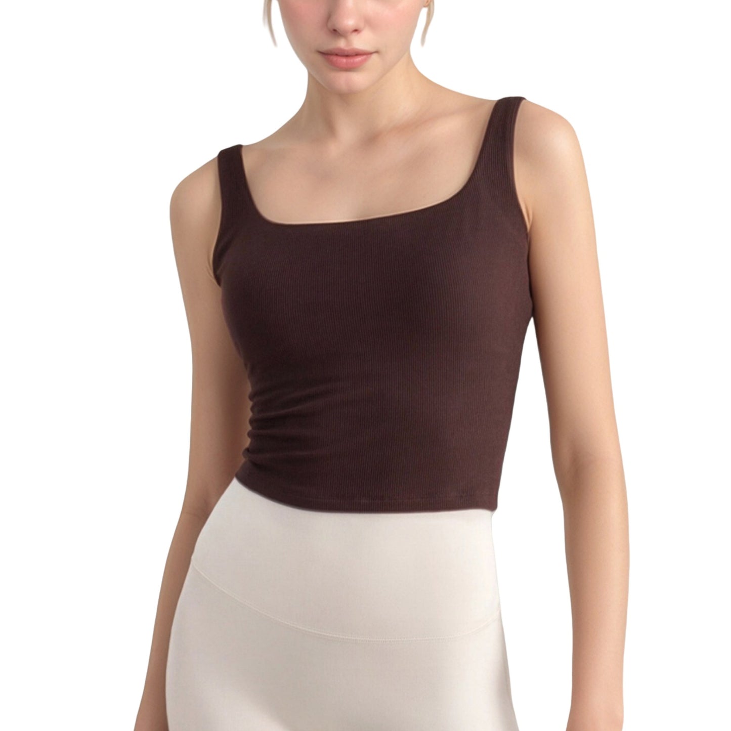 Anna-Kaci Active Women's Ribbed Knit Square Neck Tank Top with Wide Straps