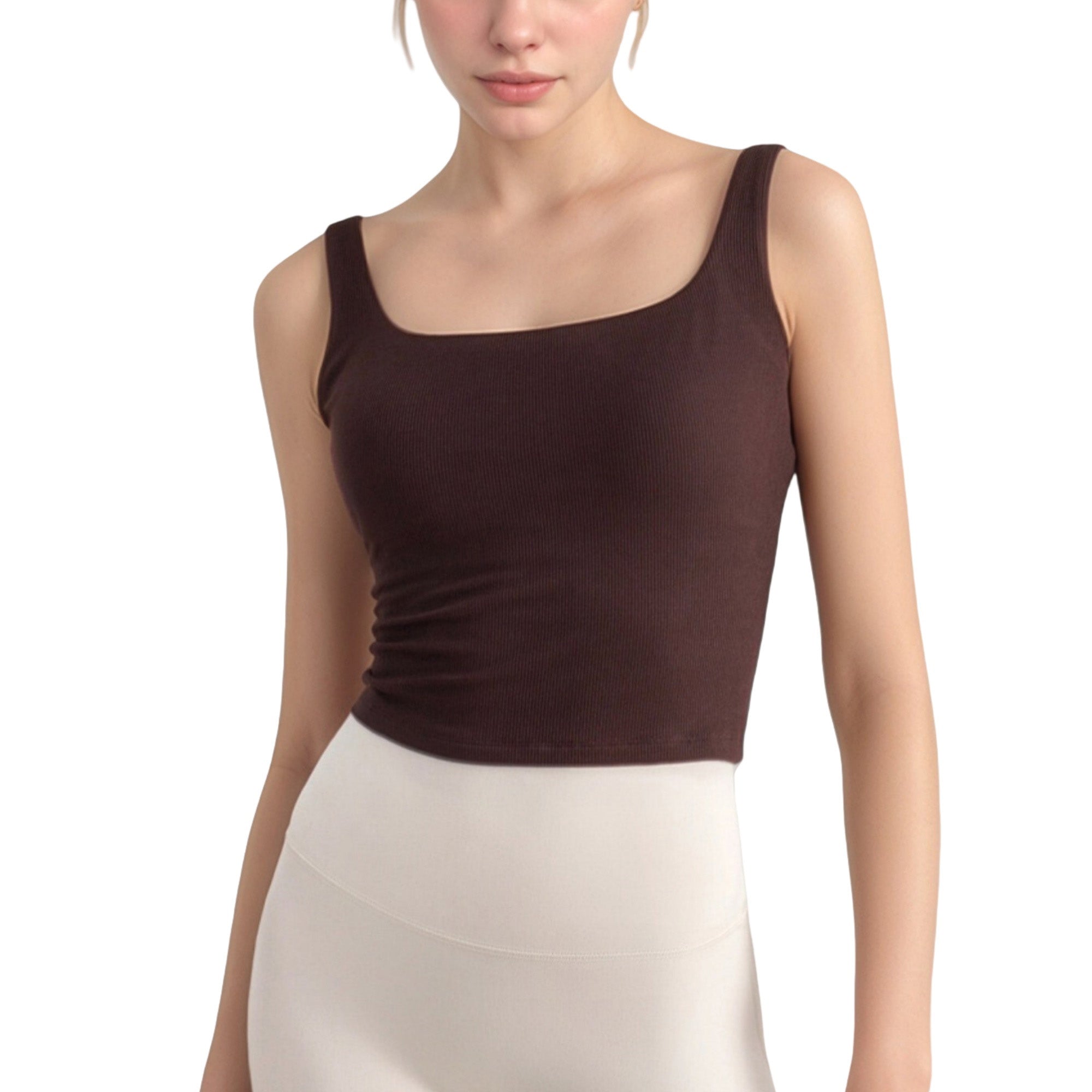 Anna-Kaci Active Women's Ribbed Knit Square Neck Tank Top with Wide Straps