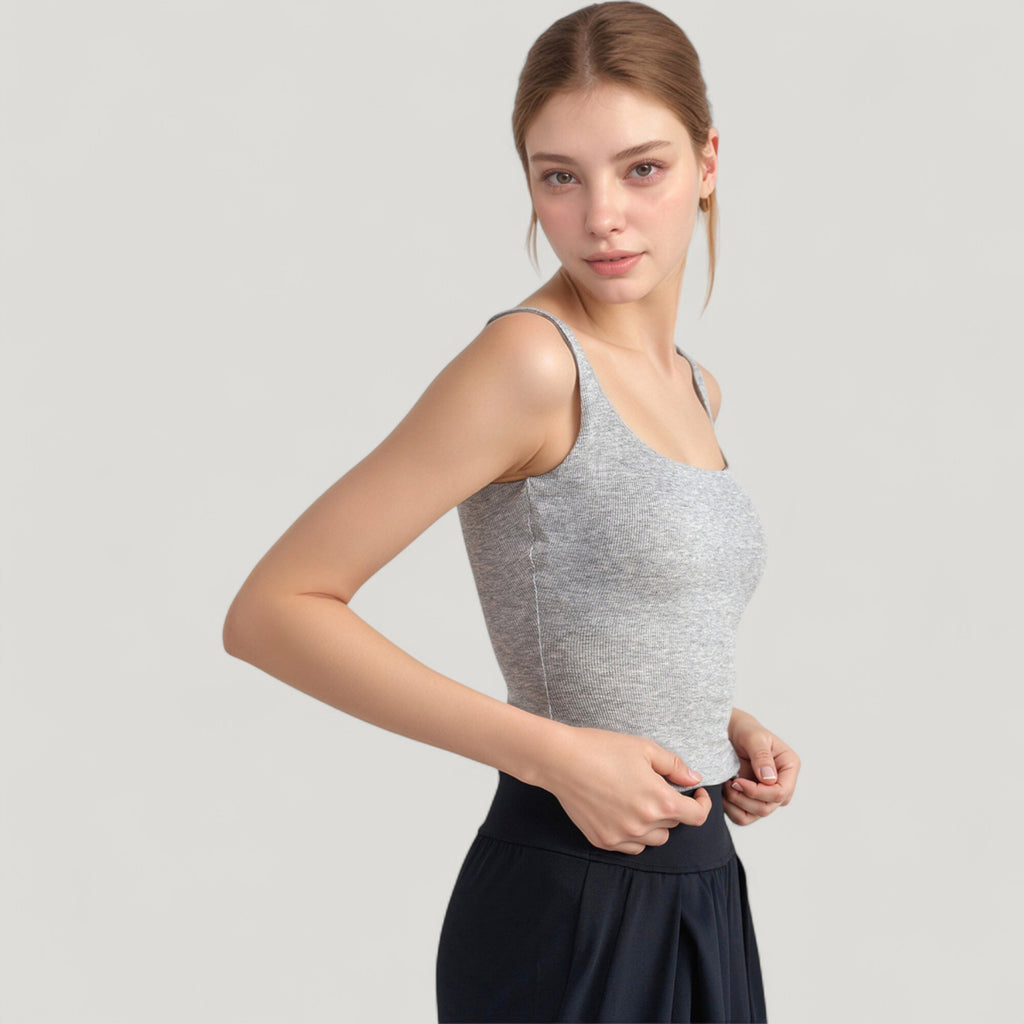 Anna-Kaci Active Women's Ribbed Knit Square Neck Tank Top with Wide Straps