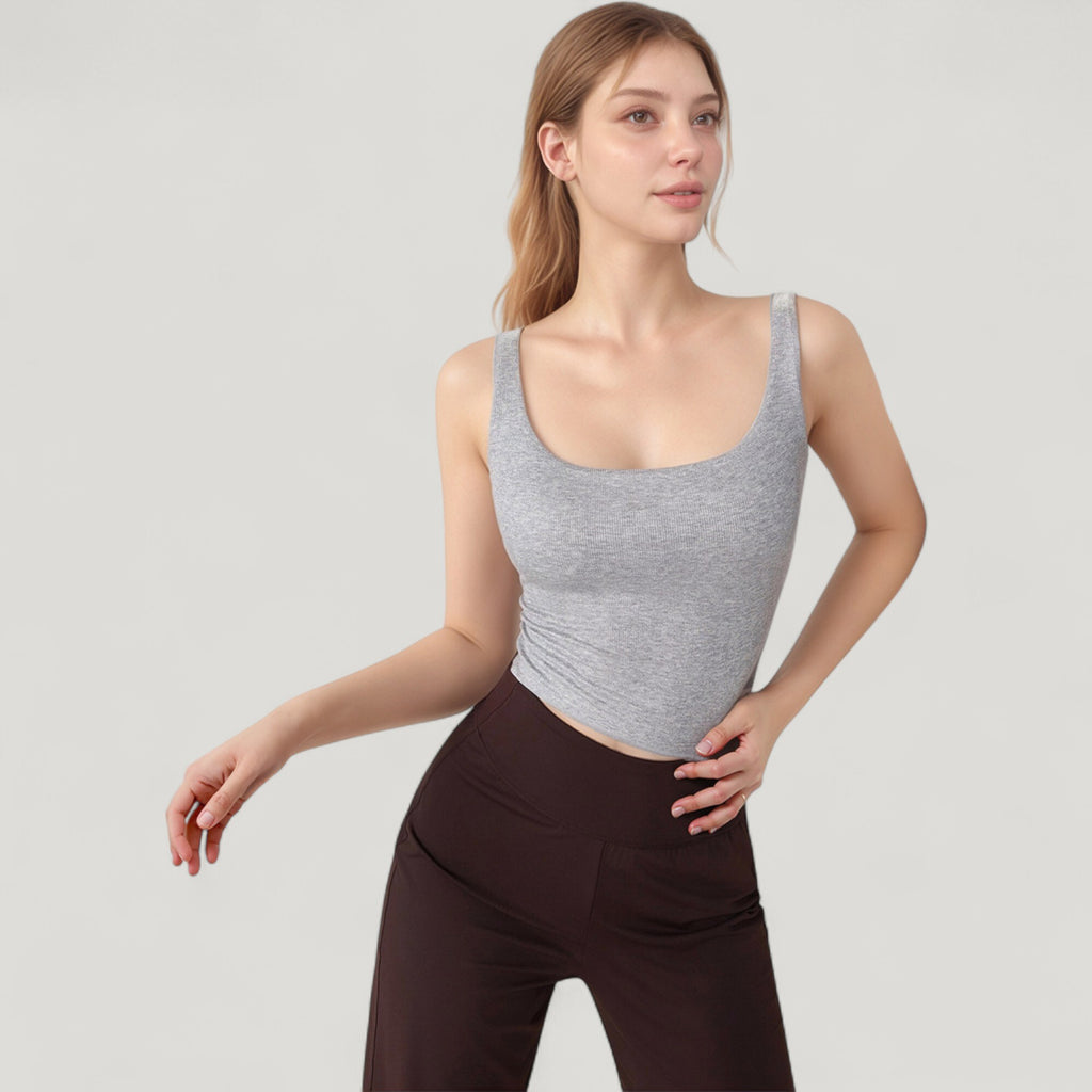 Anna-Kaci Active Women's Ribbed Knit Square Neck Tank Top with Wide Straps