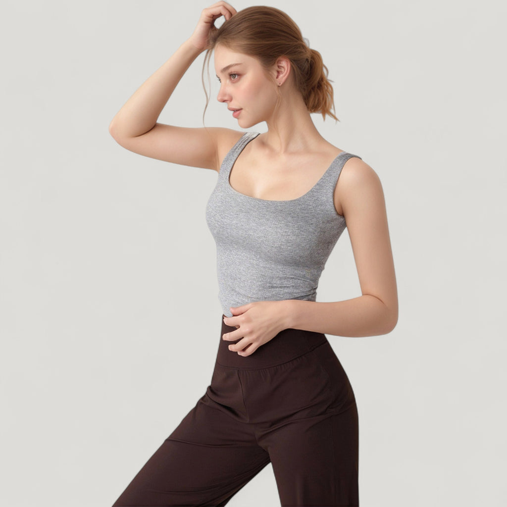 Anna-Kaci Active Women's Ribbed Knit Square Neck Tank Top with Wide Straps