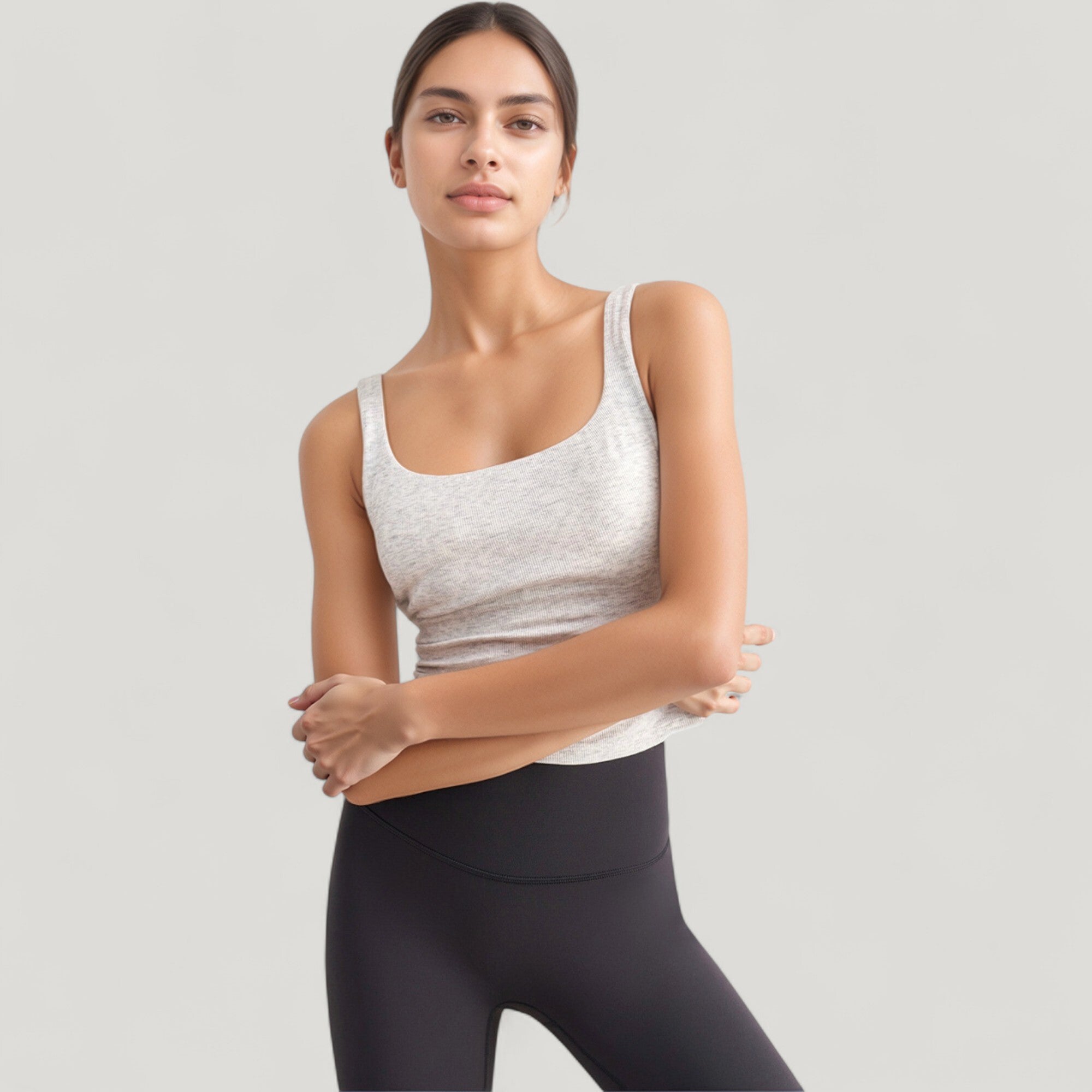 Anna-Kaci Active Women's Ribbed Knit Square Neck Tank Top with Wide Straps