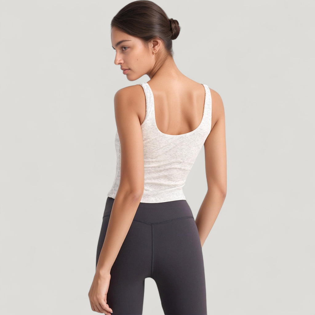 Anna-Kaci Active Women's Ribbed Knit Square Neck Tank Top with Wide Straps