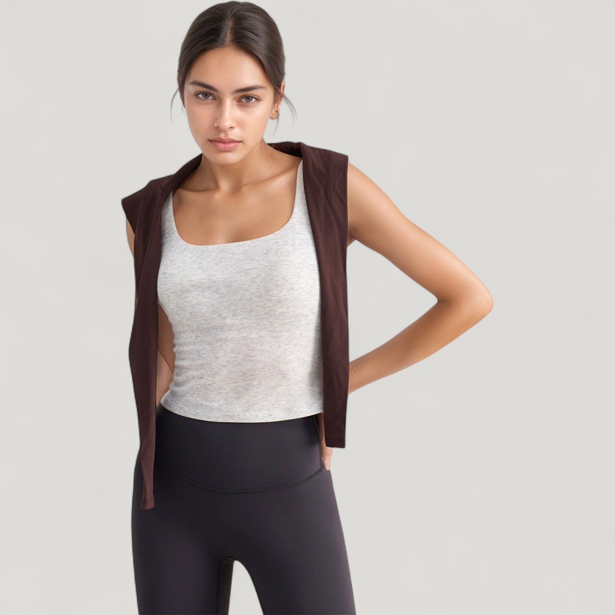 Anna-Kaci Active Women's Ribbed Knit Square Neck Tank Top with Wide Straps