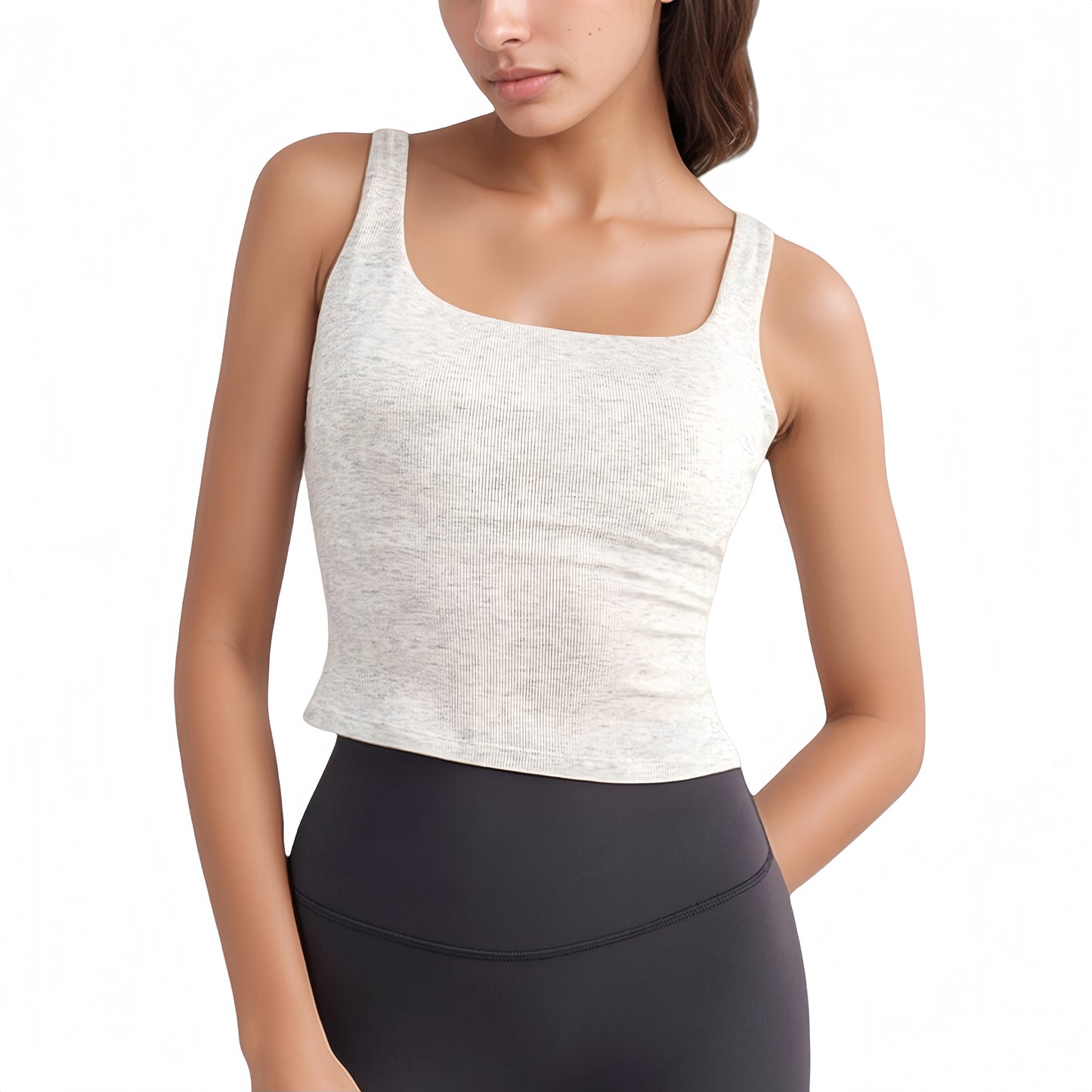 Anna-Kaci Active Women's Ribbed Knit Square Neck Tank Top with Wide Straps