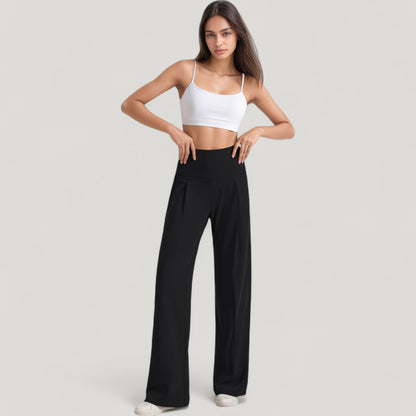Anna-Kaci Active Women's High Waist Wide Leg Pants with Front Pleat Detail