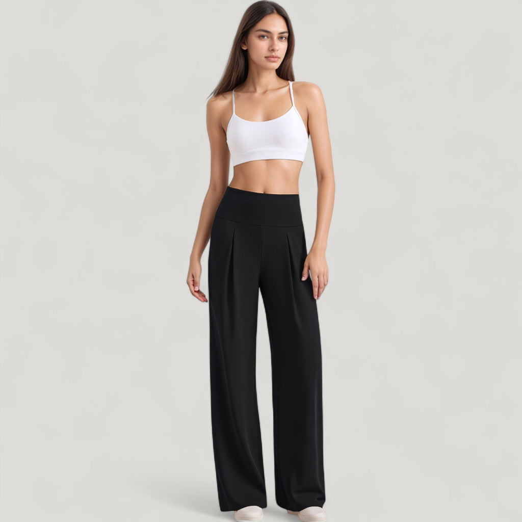 Anna-Kaci Active Women's High Waist Wide Leg Pants with Front Pleat Detail