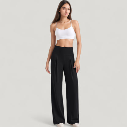 Anna-Kaci Active Women's High Waist Wide Leg Pants with Front Pleat Detail