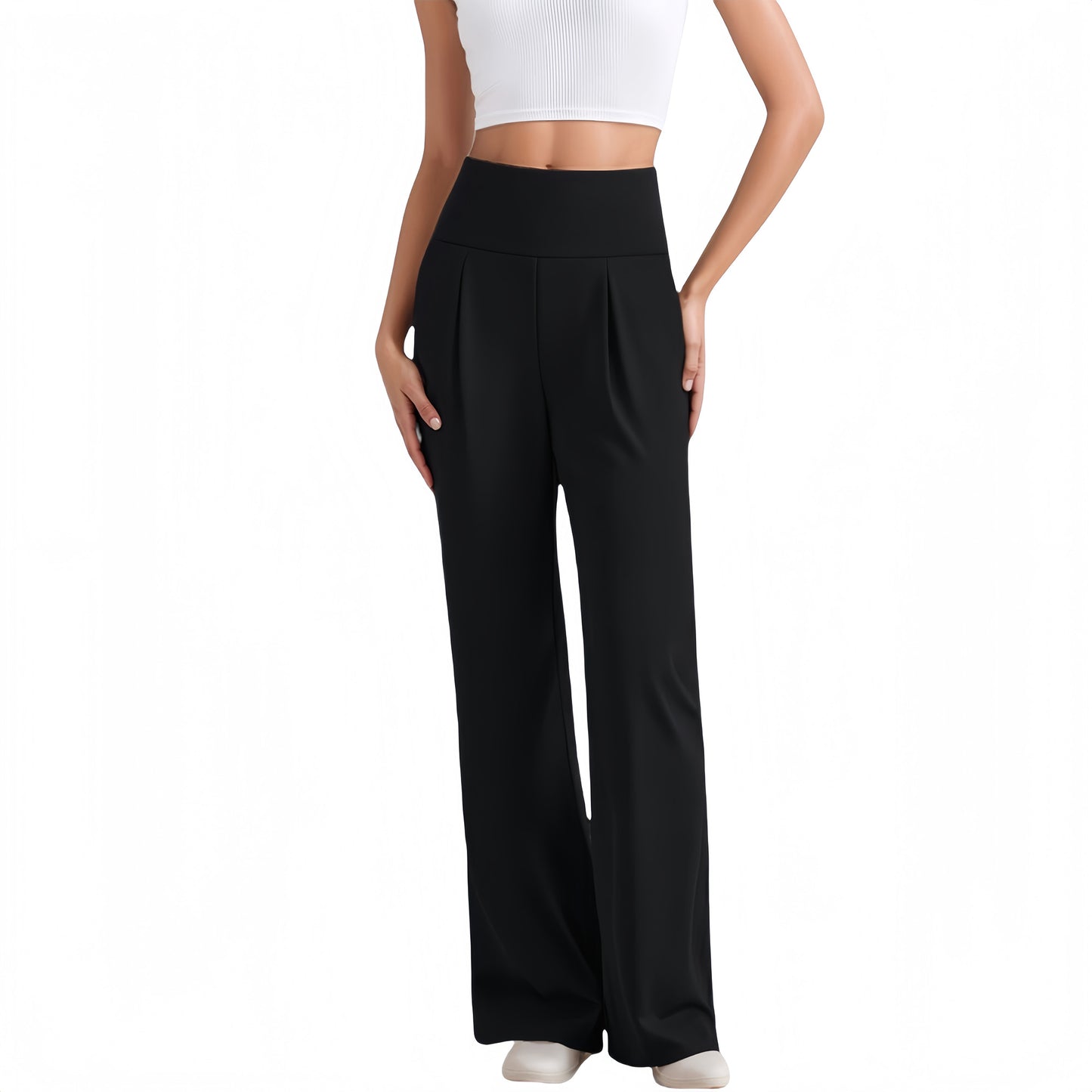 Anna-Kaci Active Women's High Waist Wide Leg Pants with Front Pleat Detail