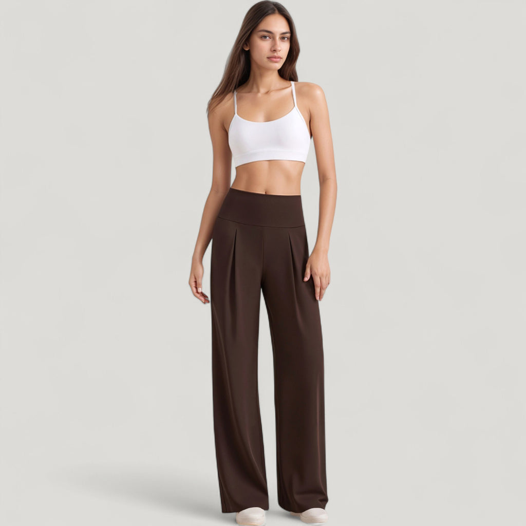 Anna-Kaci Active Women's High Waist Wide Leg Pants with Front Pleat Detail
