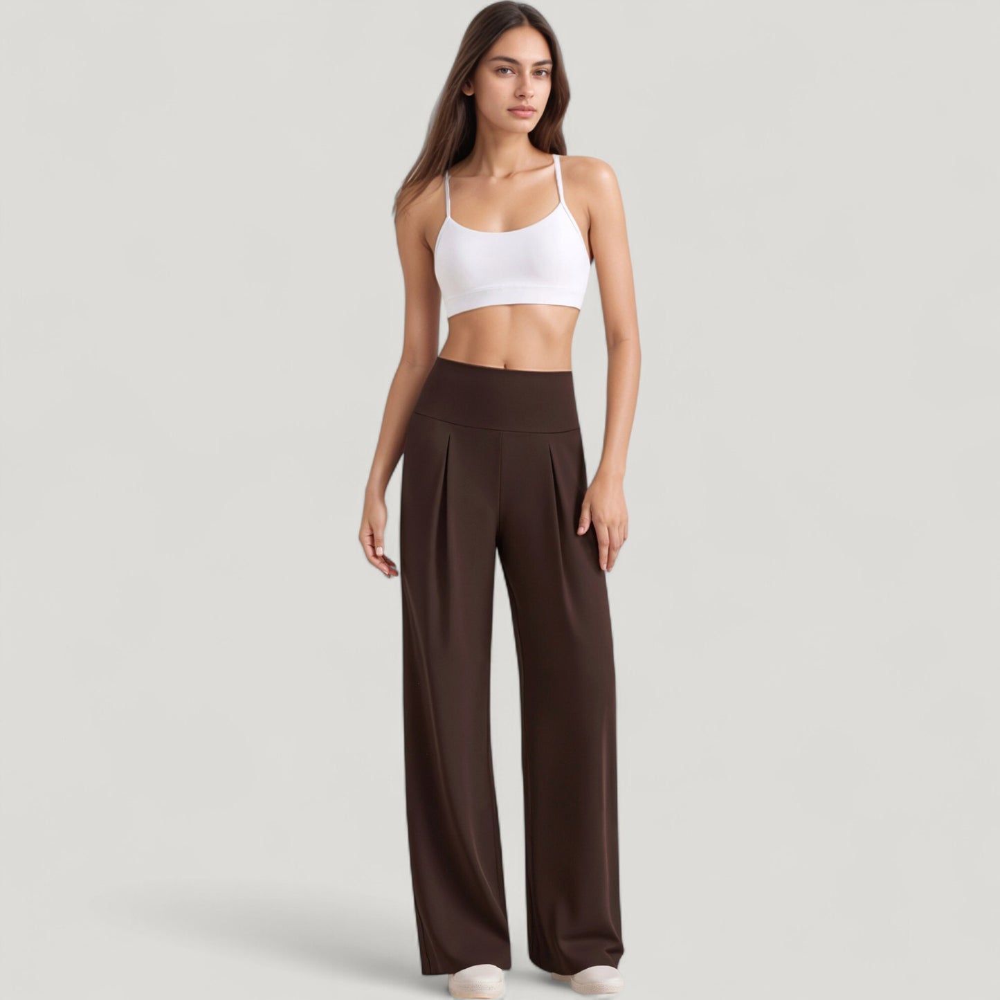Anna-Kaci Active Women's High Waist Wide Leg Pants with Front Pleat Detail