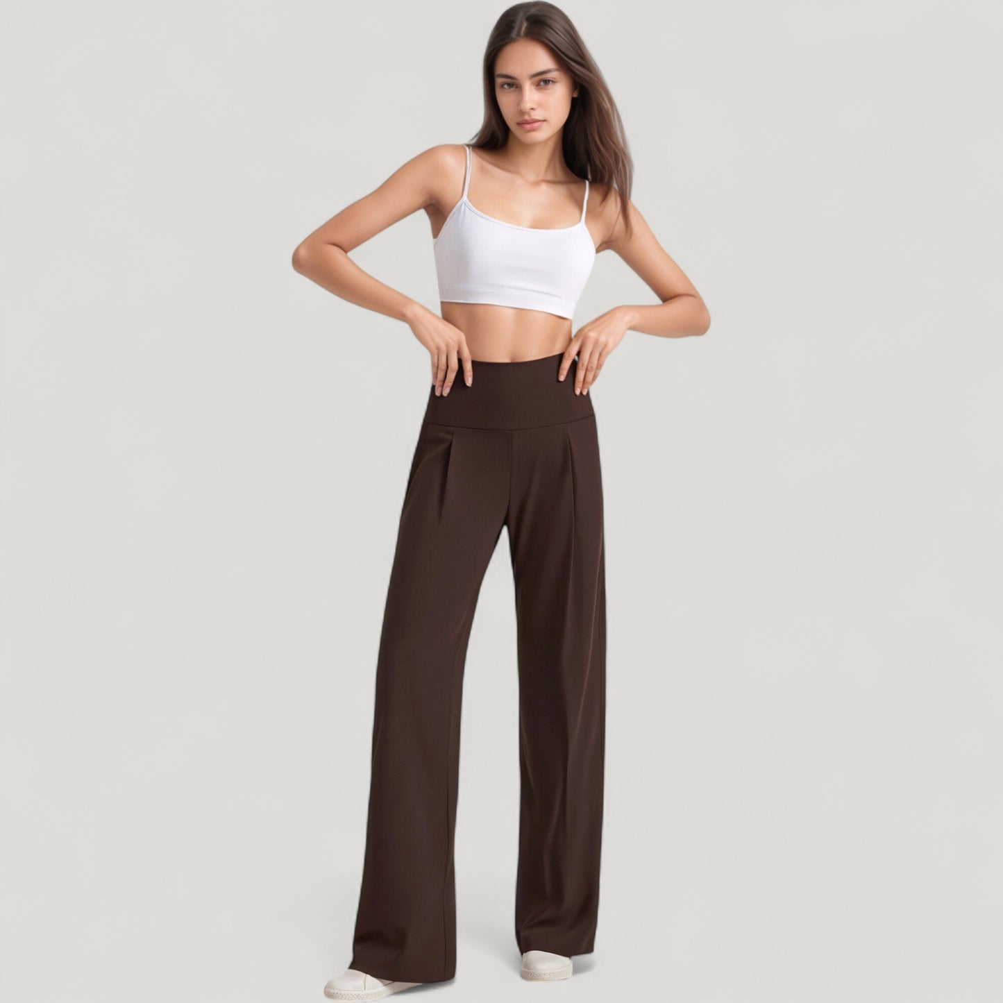 Anna-Kaci Active Women's High Waist Wide Leg Pants with Front Pleat Detail