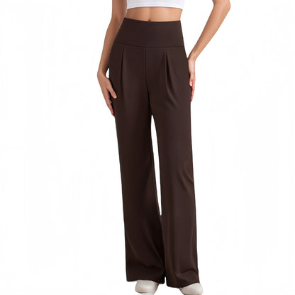 Anna-Kaci Active Women's High Waist Wide Leg Pants with Front Pleat Detail