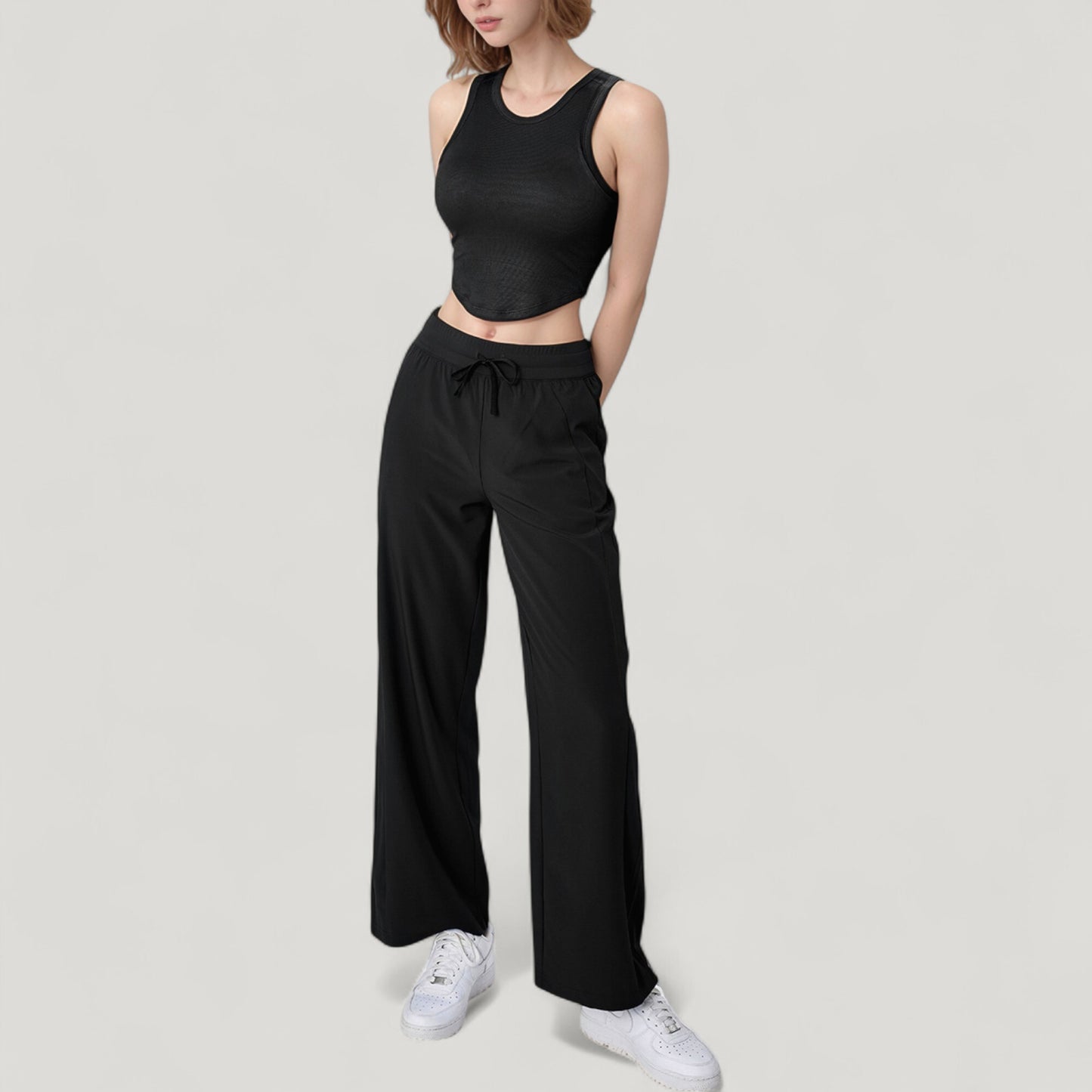Anna-Kaci Active Women's High Waist Wide Leg Pants with Drawstring Waist and Front Pockets