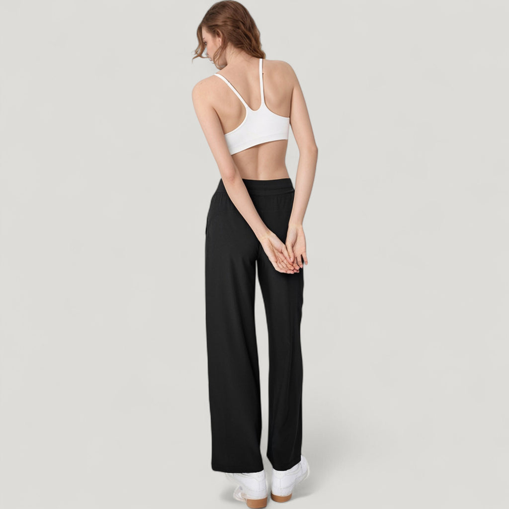 Anna-Kaci Active Women's High Waist Wide Leg Pants with Drawstring Waist and Front Pockets