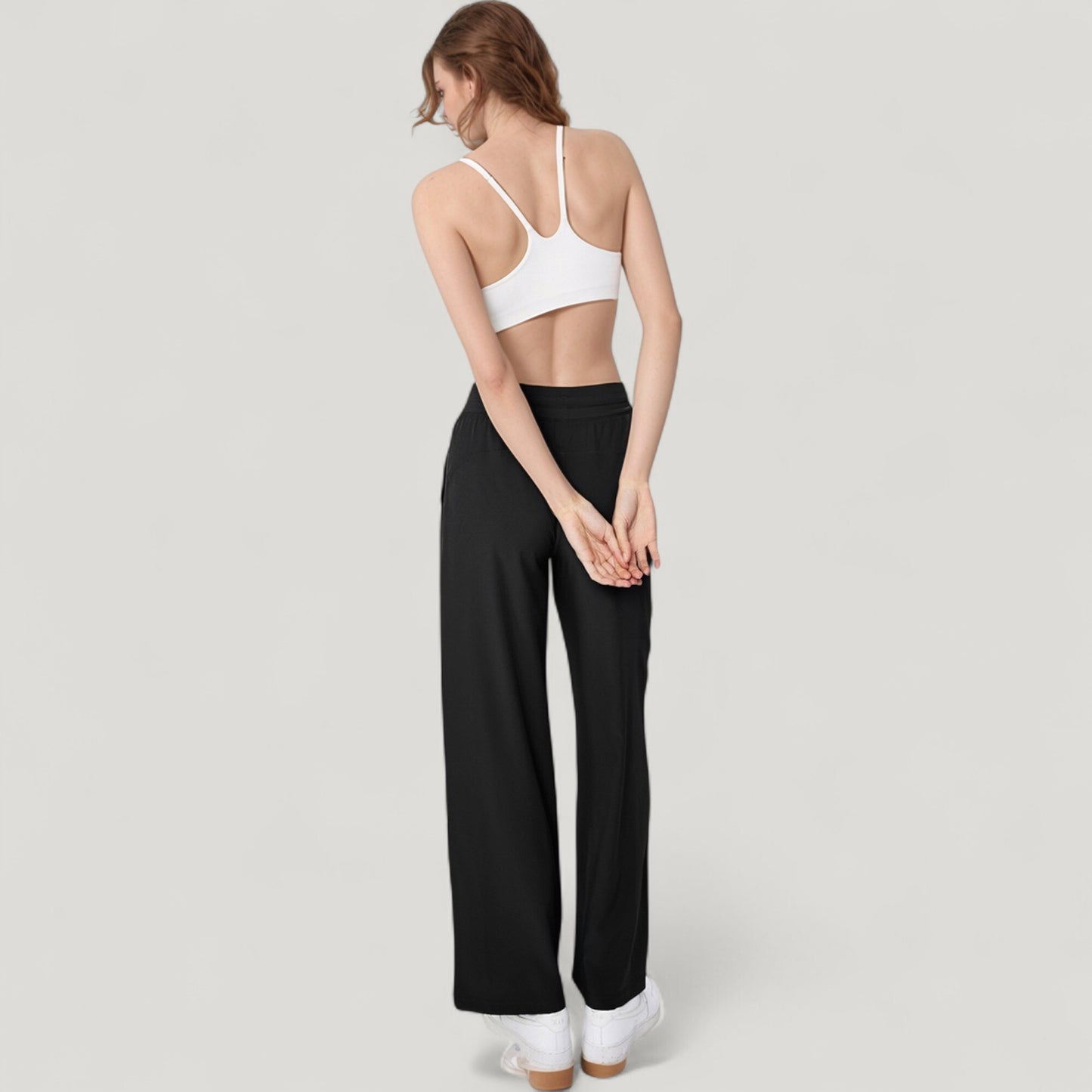 Anna-Kaci Active Women's High Waist Wide Leg Pants with Drawstring Waist and Front Pockets