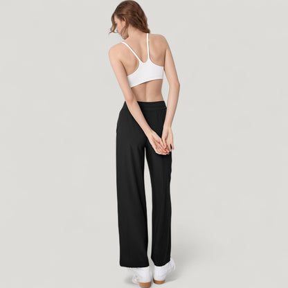 Anna-Kaci Active Women's High Waist Wide Leg Pants with Drawstring Waist and Front Pockets