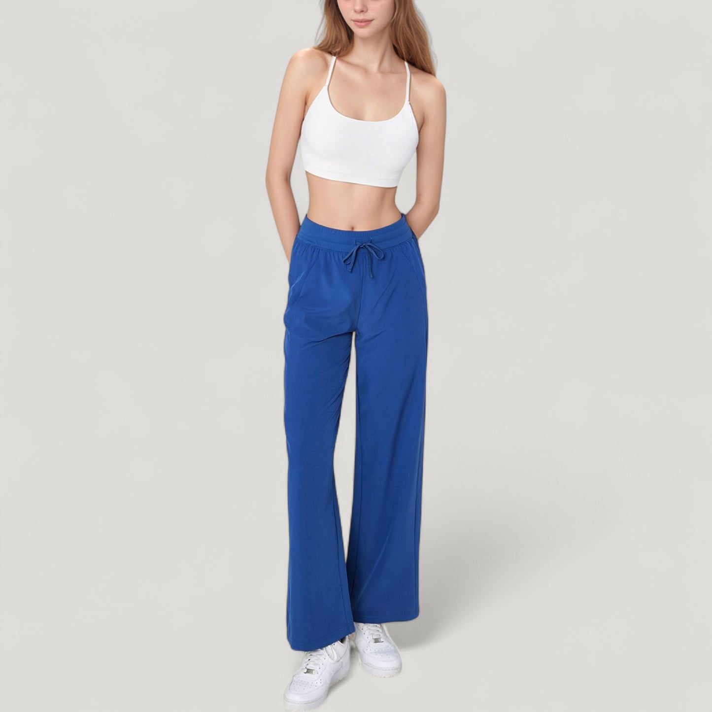 Anna-Kaci Active Women's High Waist Wide Leg Pants with Drawstring Waist and Front Pockets