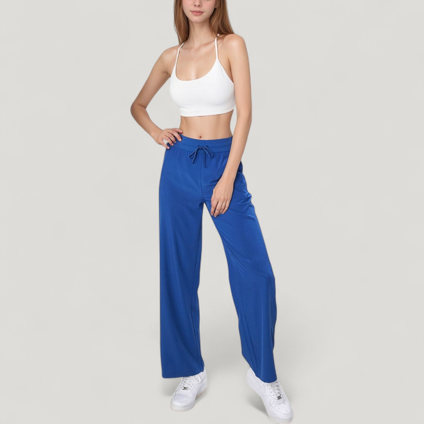 Anna-Kaci Active Women's High Waist Wide Leg Pants with Drawstring Waist and Front Pockets