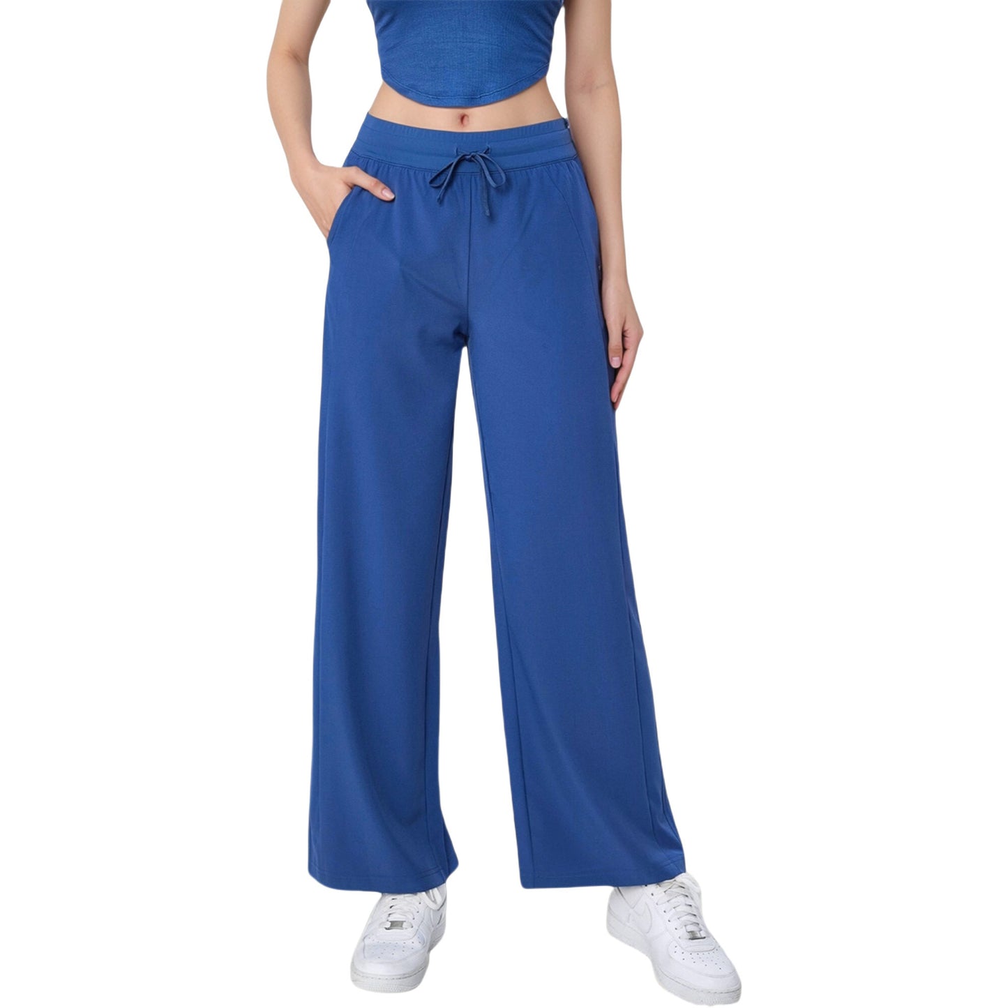 Anna-Kaci Active Women's High Waist Wide Leg Pants with Drawstring Waist and Front Pockets