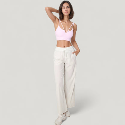 Anna-Kaci Active Women's High Waist Wide Leg Pants with Drawstring Waist and Front Pockets