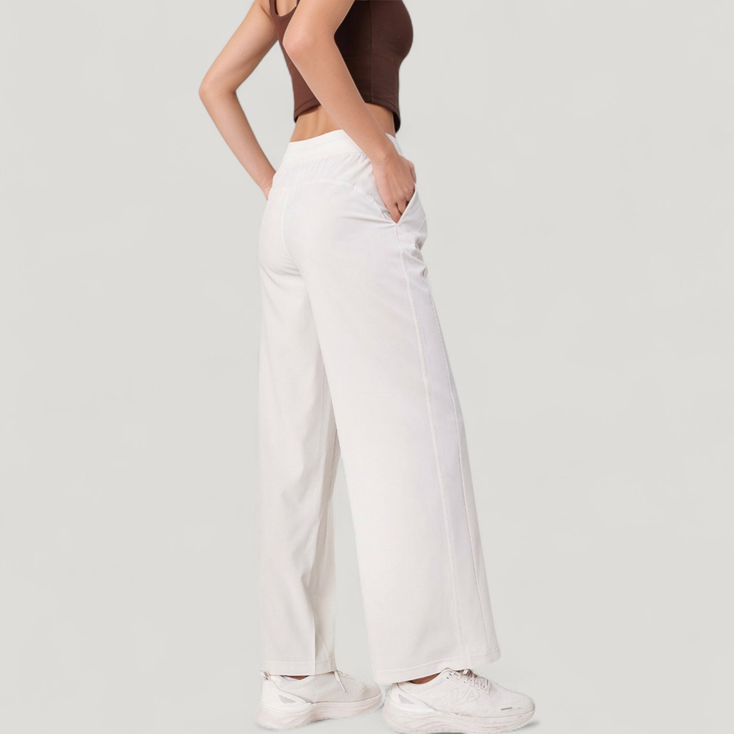 Anna-Kaci Active Women's High Waist Wide Leg Pants with Drawstring Waist and Front Pockets