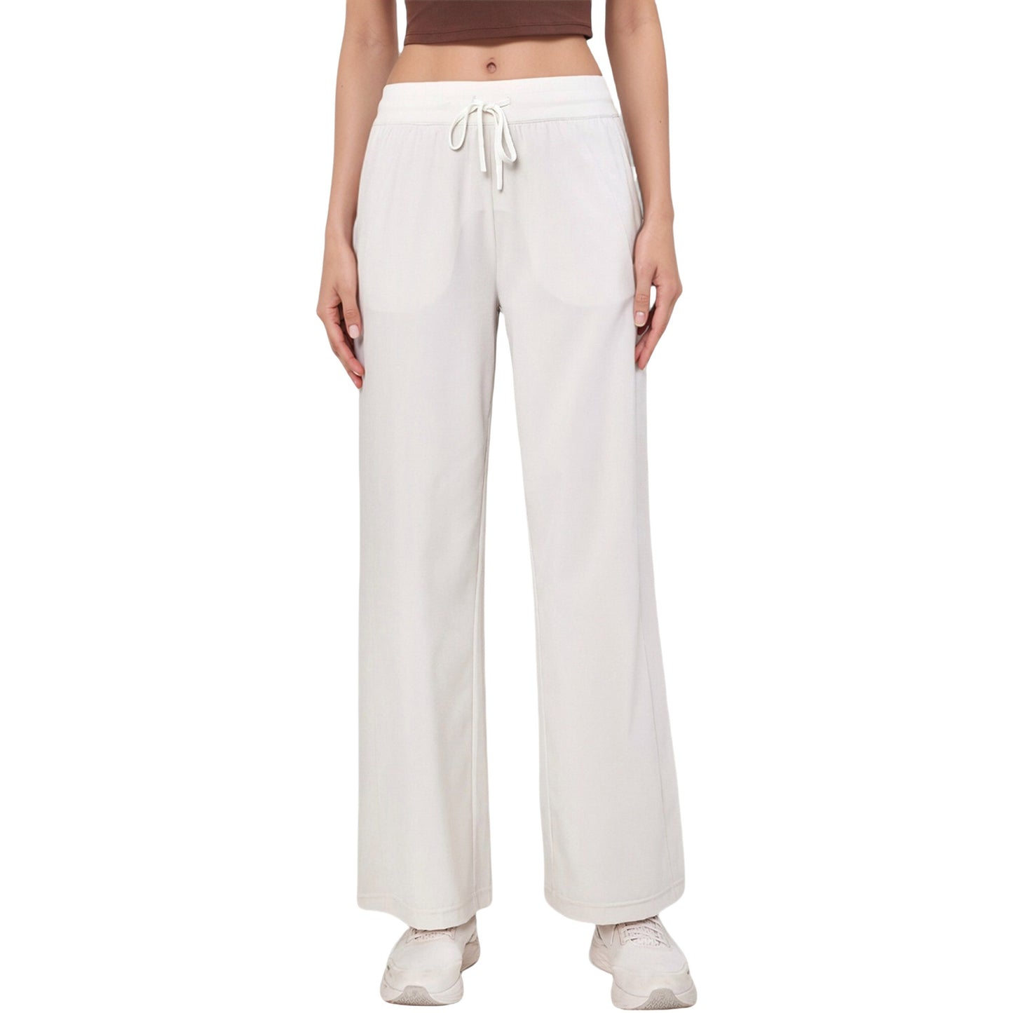 Anna-Kaci Active Women's High Waist Wide Leg Pants with Drawstring Waist and Front Pockets