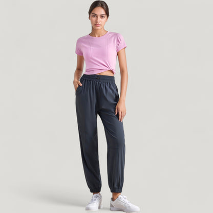 Anna-Kaci Active Women's High Waist Jogger Pants with Elastic Cuffs and Side Pockets