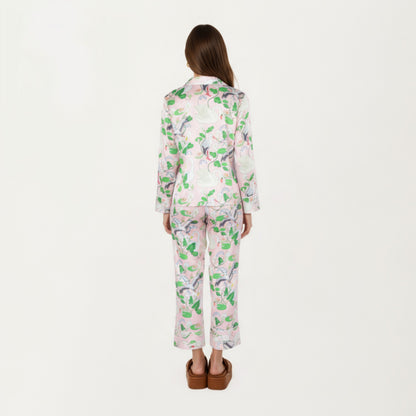 Anna-Kaci Lounge Women's 2-Piece Set Long Sleeve Button Front Pajama Set with Crane Print and Soft Silky Fabric for Relaxed Comfort