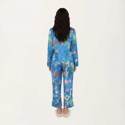 Anna-Kaci Lounge Women's 2-Piece Set Long Sleeve Button Front Pajama Set with Botanical Animal Print and Soft Silky Fabric for Relaxed Comfort