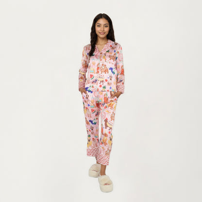 Anna-Kaci Lounge Women's 2-Piece Set Button Front Pajama Set with Playful Dog Print and Soft Silky Fabric for Relaxed Comfort