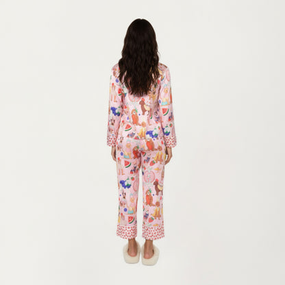 Anna-Kaci Lounge Women's 2-Piece Set Button Front Pajama Set with Playful Dog Print and Soft Silky Fabric for Relaxed Comfort