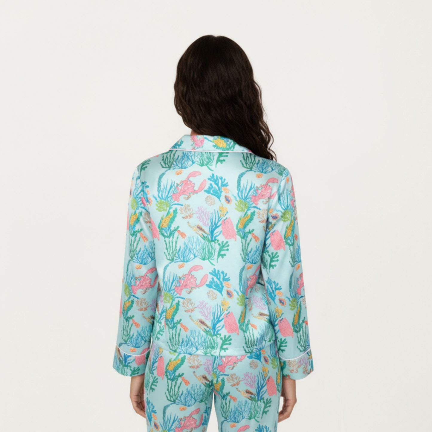 Anna-Kaci Lounge Women's 2-Piece Set Button Front Pajama Set with Ocean Print and Soft Silky Fabric for Relaxed Comfort